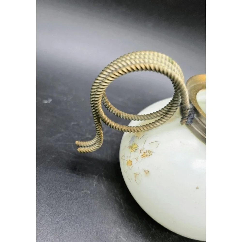 Antique CF Monroe Co Creamer Mini Pitcher Glass Blue Flowers Gold Scroll